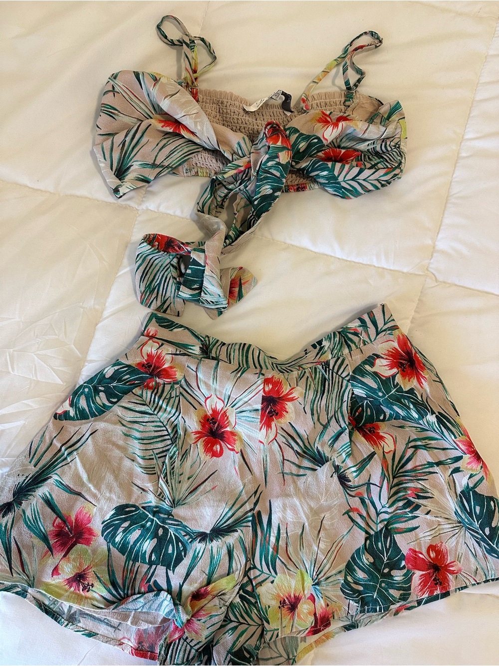 Lovers + Friends Beige Tropical Floral Two-Piece Set